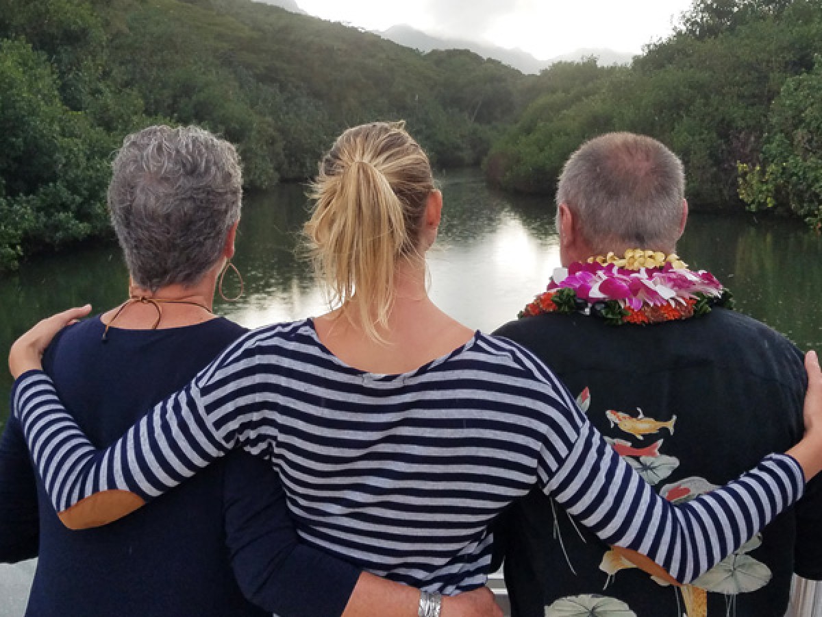 a group of people looking at a phone